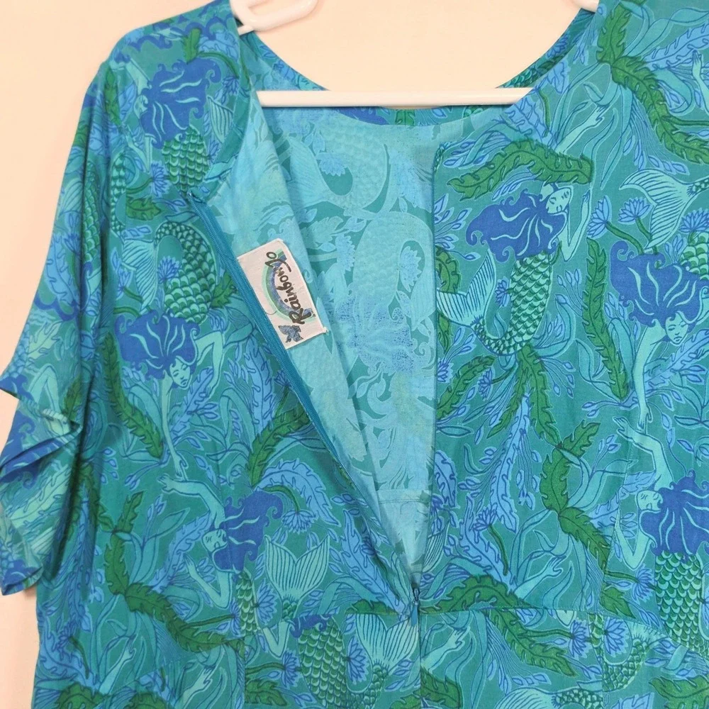 Vintage Rainbow Jo Mermaid Maxi Dress Women's 3XL Blue Green Mermaidcore